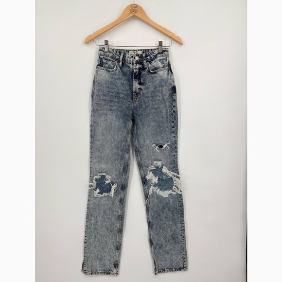Free People Denim - Free People Acid Wash High Rise Straight Ripped Jeans, Size 25, Distressed 80s